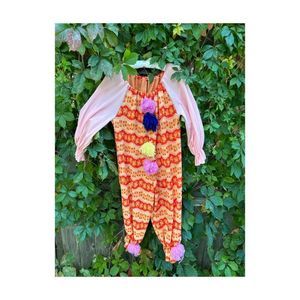 Vintage 70s Handmade Knit Clown Costume PomPoms 2 Hats Pink Red Yellow